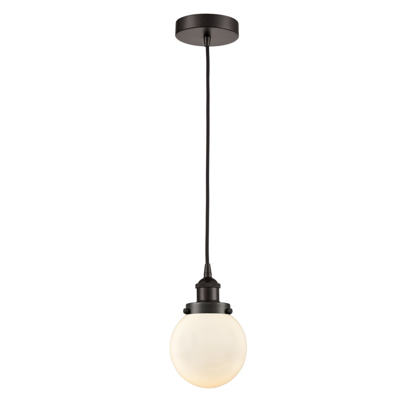 Luminaire suspendu simple à 1 lumière Frederick, Blanc, H 9,5 po x l 6 po x P 6 po, Bronze huilé