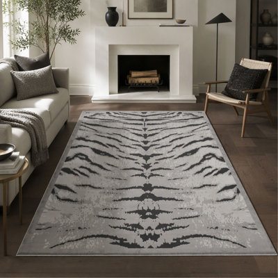 Tapis Hide avec construction durable, finition grise, style traditionnel pour le salon, la chambre à coucher et la salle à manger