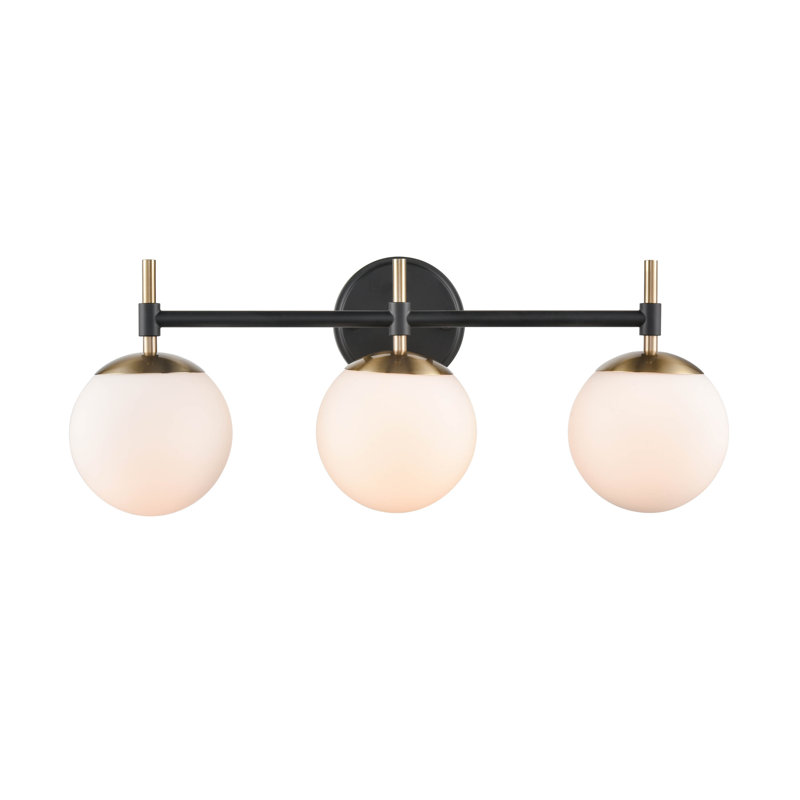Modern Gold & Matte Black 3-Light 24" Vanity Fixture with Frosted Glass