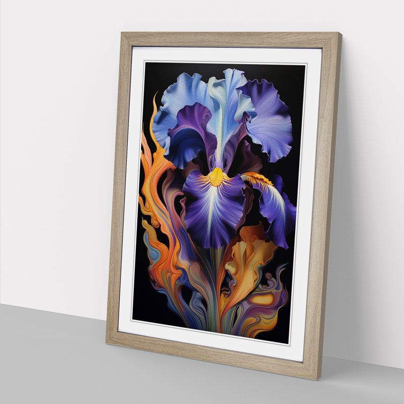Iris Flower Art Deco - Framed Print, Oak Framed, 46cm H x 34cm W x 2cm D
