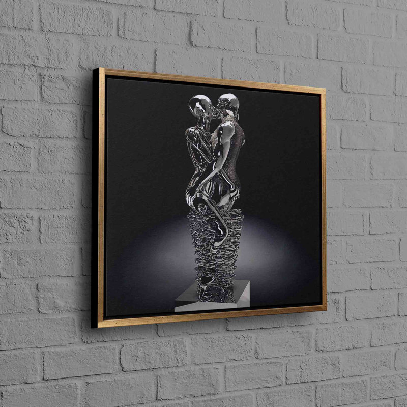 Metallic Kissing Couple Modern Abstract Wall Art on Canvas - 3D Love Inspired Home Decor for Contemporary Living Spaces