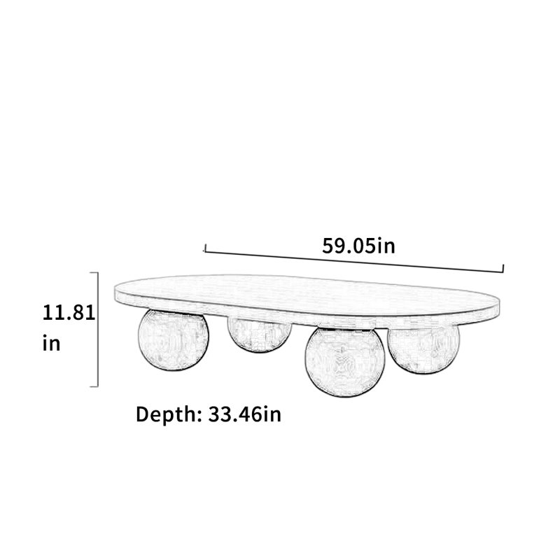 Table basse ovale en bois massif avec pieds ronds en chêne naturel