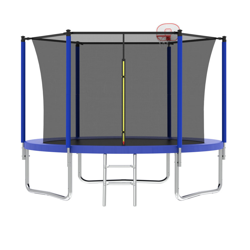 Trampoline 10 pi pour enfants, panier de basketball et échelle, trampoline pour enfants avec enceinte sécuritaire, assemblage rapide pour le plaisir dans la cour, approuvé ASTM