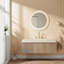 Meuble-lavabo peu encombrant avec armoire en bois, comptoir en pierre et lavabo