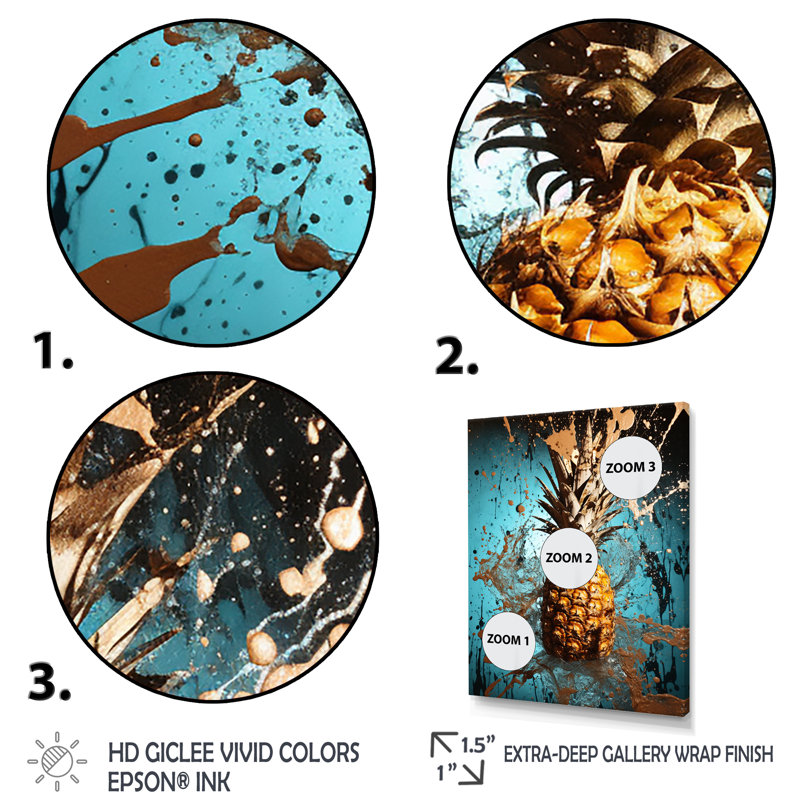 Abstrait turquoise «Ananas» torsadé - ananas, art mural, Cadre photo blanc, H 40 po x l 30 po x P 1,5 po