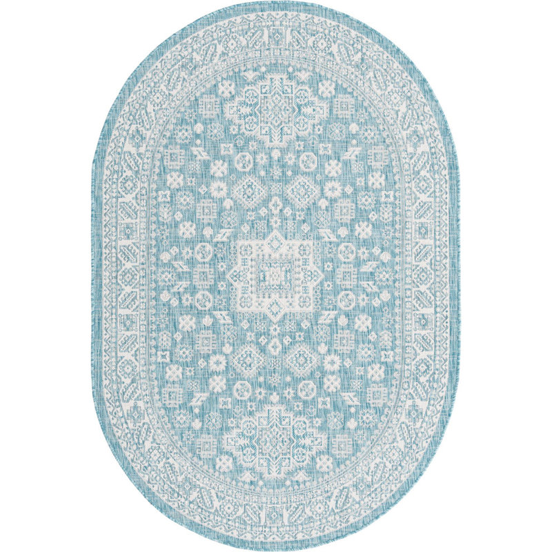 Outdoor Chand Area Rug Blue Color, Oval 5'3" x 7'10"