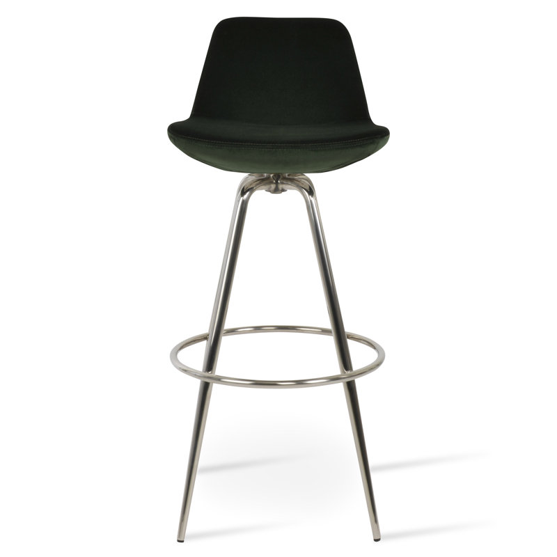 Pera Swivel Counter & Bar Stool, Silver, Dark Green, Counter Stool (24" Seat Height)