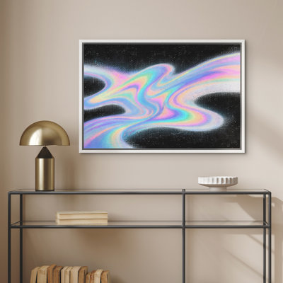 Iridescent Rainbow Wave on Dark Background Framed Canvas Master Bedroom Wall Art Work Print