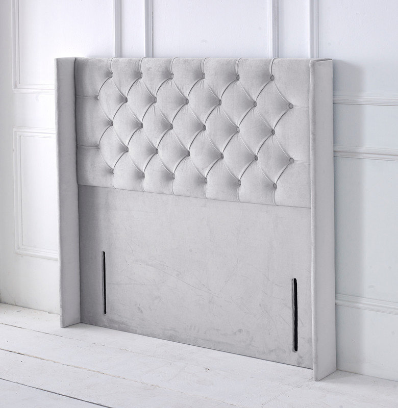 Upholstered Velvet Headboard, Double (4'6), Silver