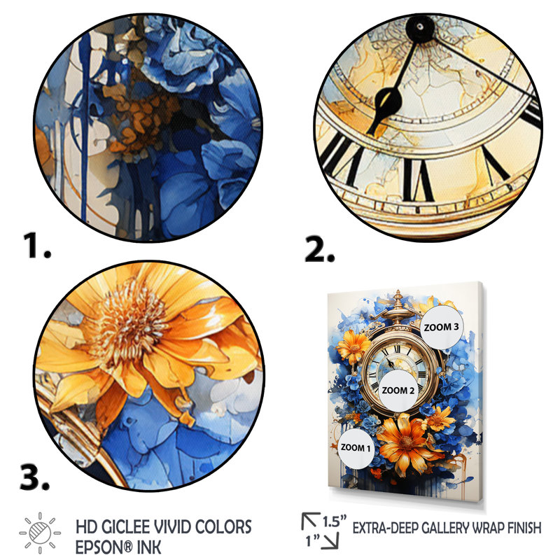 Boho Time, fleurs orange et plumes bleues, reproduction sur toile, H 40 po x l 30 po, Toile tendue