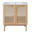 Meuble-lavabo de 30 po avec lavabo en céramique avec porte en rotin faite à la main et mécanisme de fermeture en douceur