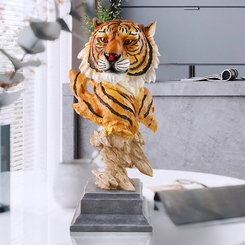 Statue buste de tigre en résine 13,39 pouces - Sculpture intérieure et extérieure réaliste