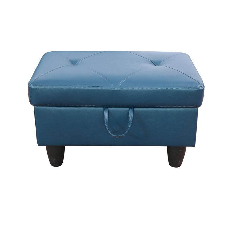 Ensemble de canapé modulaire en cuir 3 pièces avec méridienne et repose-pieds avec rangement Monaco, Face à la gauche, Bleu