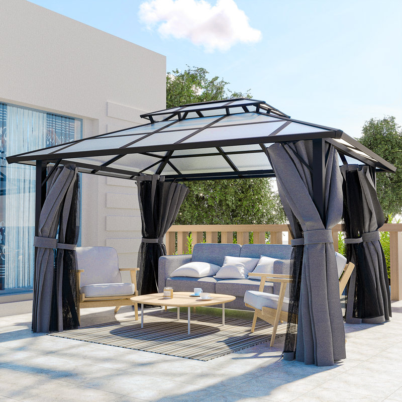 Abri de jardin pour patio en métal en aluminium mesurant l 12 pi x P 10 pi, Bleu, Noir