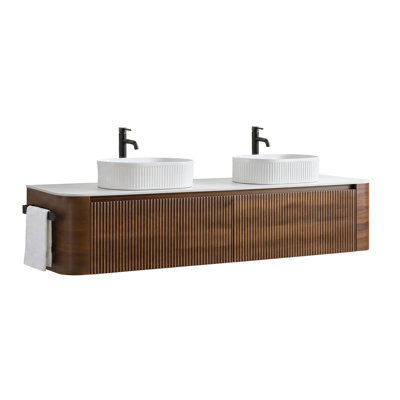 Meuble-lavabo mural de 72 pouces avec lavabo double blanc ovale à rayures et tiroirs de rangement