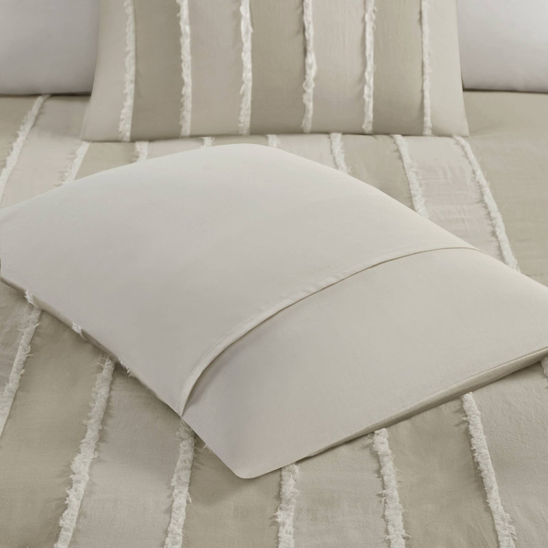 Shay 3 Piece Striped Cotton Duvet Cover Set, Full / Queen Duvet Cover + 2 Standard Shams, Taupe