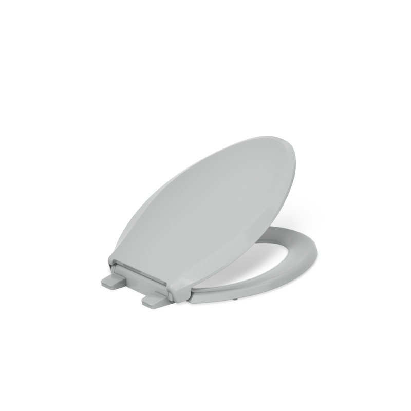 Siège de toilette allongé à fermeture douce et fixations Quick-Attach Cachet, Gris glacé, Prêt à être verrouillé