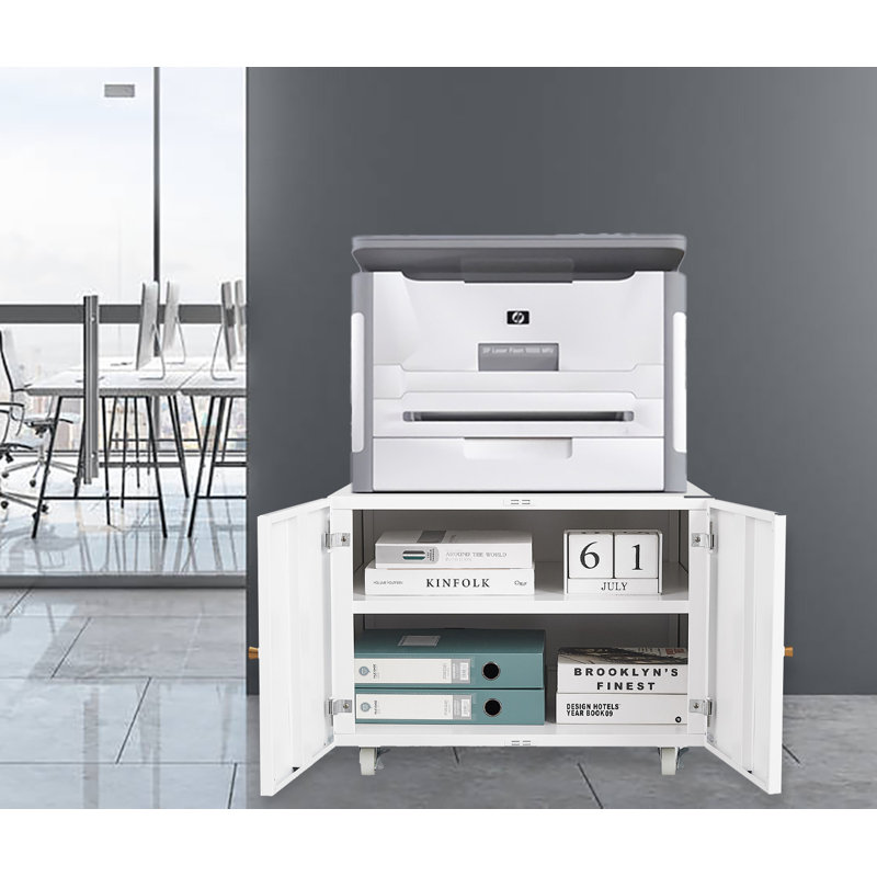 Spofford White Steel Mobile Pedestal Printer Stand - Office Furniture Copier Cabinet, White