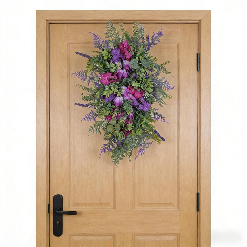 Couronne de tulipe artificielle mauve pour décoration de porte, de mur ou de table