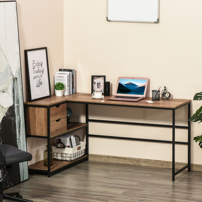 Bureau assis-debout en forme de L – Bureau d'ordinateur Home Officeie avec étagères de rangement
