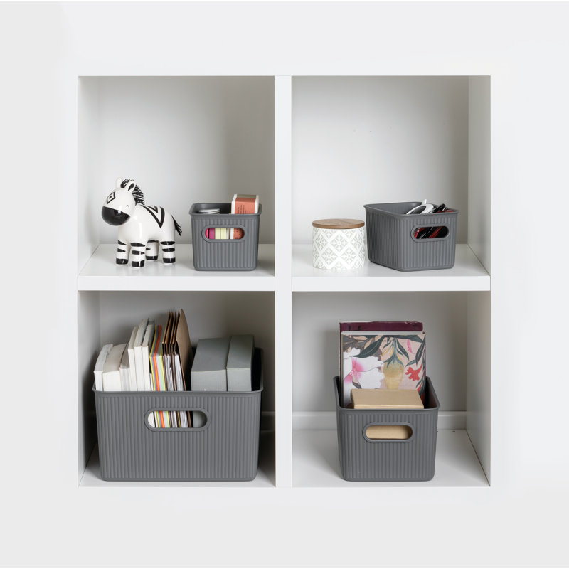 Ensemble de boîtes en plastique nervuré, Gris clair, 2