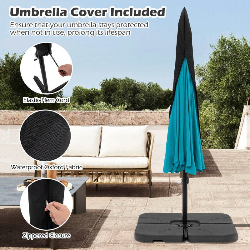 Parasol suspendu en porte-à-faux 10 pi, Turquoise