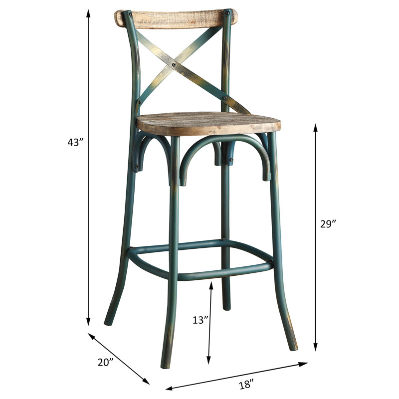 Tabouret de bar rustique de style rétro avec structure en métal, finition turquoise antique et chêne, 220 lb, 1 pièce pour la salle à manger,