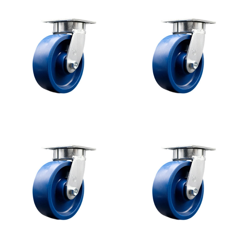 6 Inch Kingpinless Solid Poly Wheel Swivel Top Plate Caster Set of 4 SCC