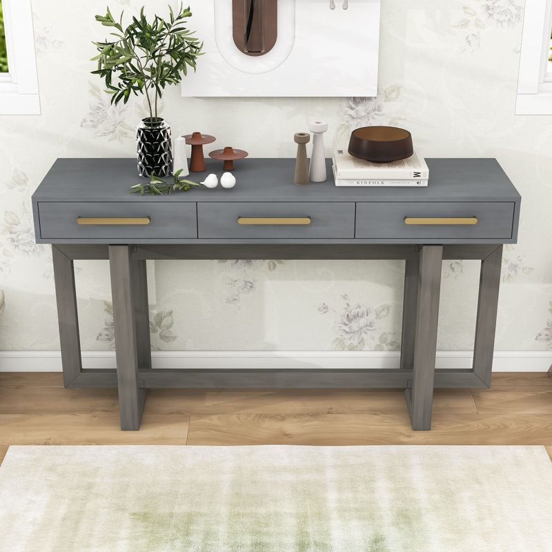 Wood Console Table with Three Drawers, Antique Gray