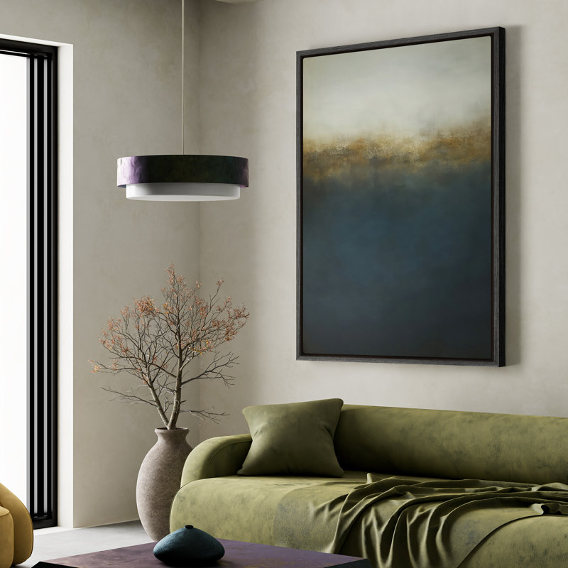 Art mural sur toile encadrée, impression de paysage abstrait bleu pour chambre à coucher - 16 po x 24 po, Noir