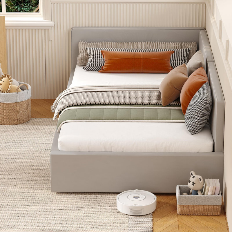 Structure de lit simple d'angle avec tête de lit, structure de lit avec rails de lit, canapé-lit rembourré en velours avec garde-corps pour chambre à coucher, chambre d'amis