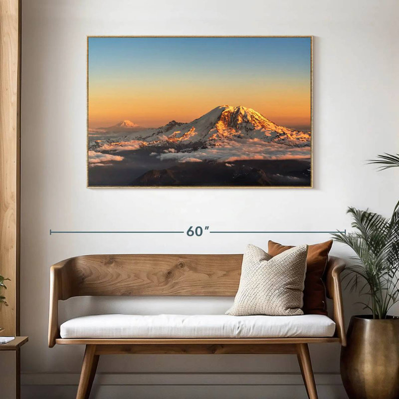 Winter Cascade Range, Floating Frame Natural Wood, 46" X 31"