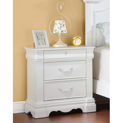 Pine Wood Nightstand With 3 Drawers