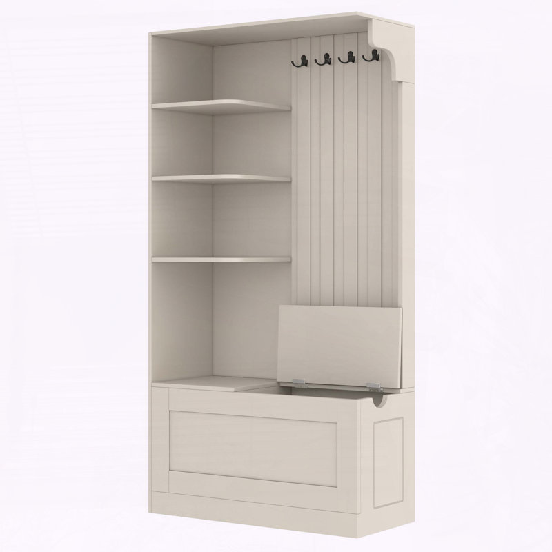 Multifunctional Hall Cabinet with Storage and Hooks, Beige