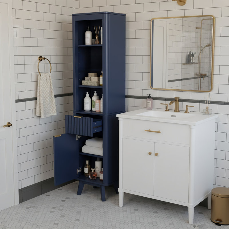 68" H Tall Bathroom Storage Cabinet With  Adjustable Shelves And One Drawer & Door, Storage Cabinet For Bathroom, Living Room, Entryway & Kitchen, Blue
