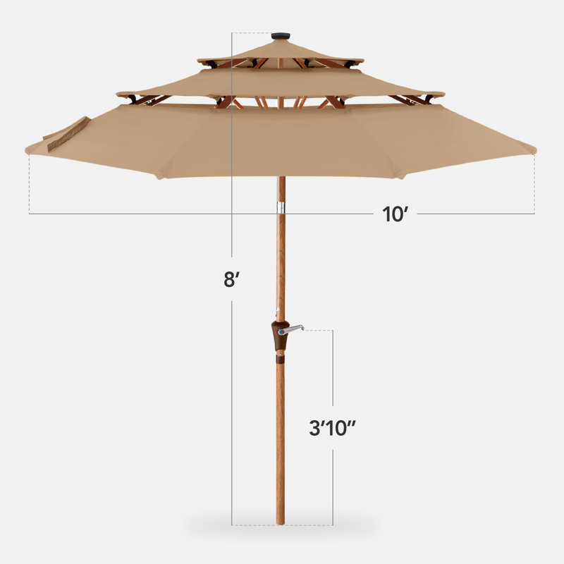  Parasol de patio à 3 niveaux avec 3 lumières à DEL Woodgrain, Tanné