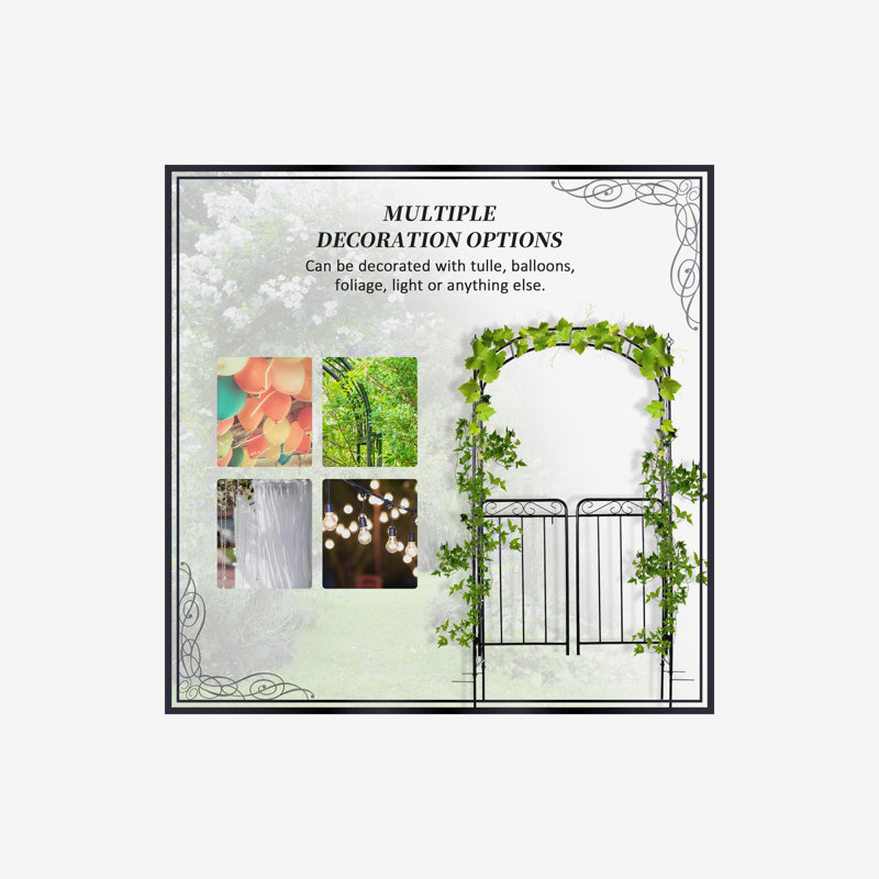 Arche en métal noire 84 "avec barrière - pour vignes grimpantes et décoration de mariage