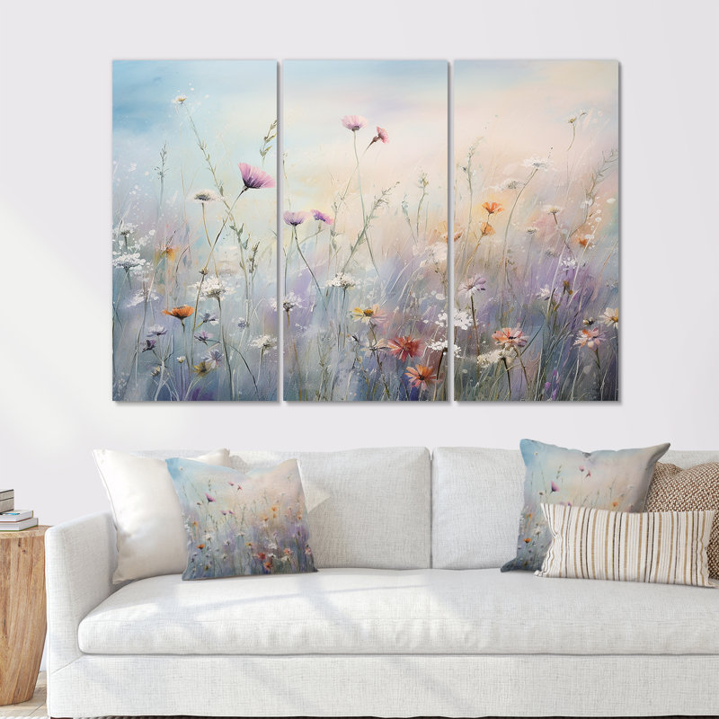 Wildflowers Wander Meadows I - ensemble d'art mural sur toile Wildflowers, Toile tendue, H 32 po x l 48 po x P 1 po