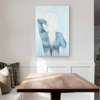 Dreamy Woman - Blue Figurative Metal Print for Home Decor