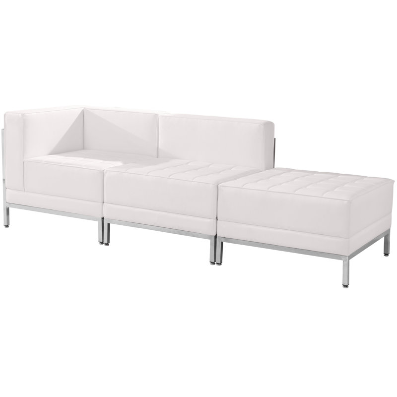 Ensemble de chaise modulaire et repose-pieds 3 pièces Hercules LeatherSoft avec dossier et siège tendus, Blanc
