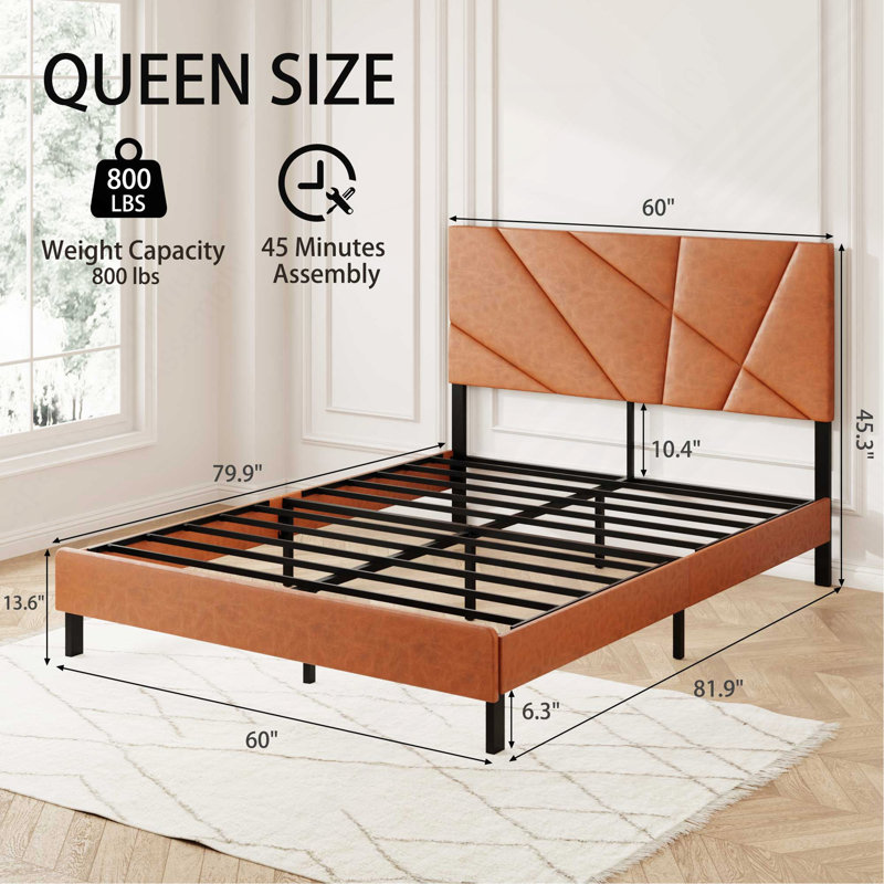 Queen Size Metal Bed Frame, Square Platform Bed With Under-Bed Storage, No Spring-Loaded Mattress Required, Queen