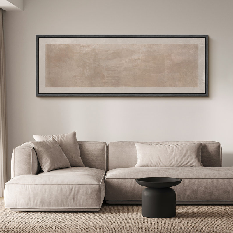 Large Framed Canvas Print Wall Art - Neutral Abstract Print for Minimalist Modern Home Decor, 20" H x 60" W, Black