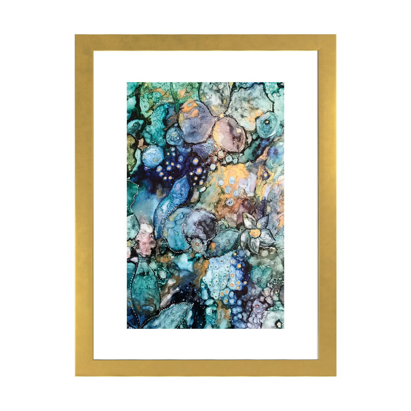 «Earth Abstract» par Mishel Schwartz - reproduction, H 24 po x l 16 po x P 1 po, Encadré en papier doré