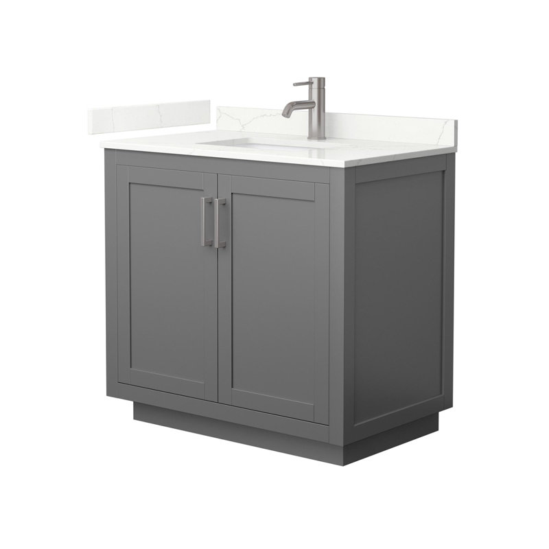 Miranda 36" Freestanding Single Bathroom Vanity with Quartz Top, Giotto Quartz, Dark Gray, Brushed Nickel