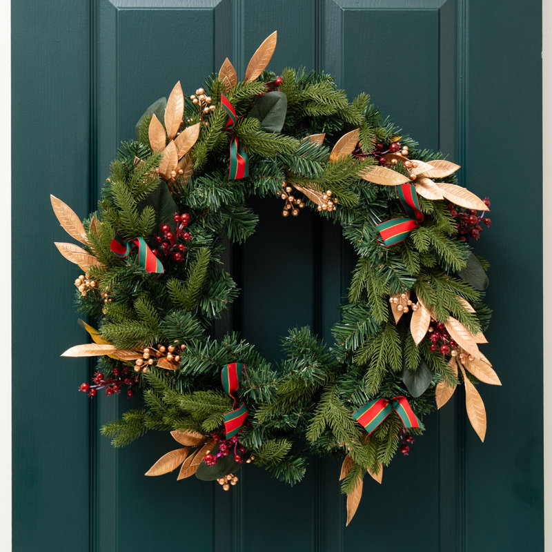 60cm Faux Traditional Wreath with Leaves