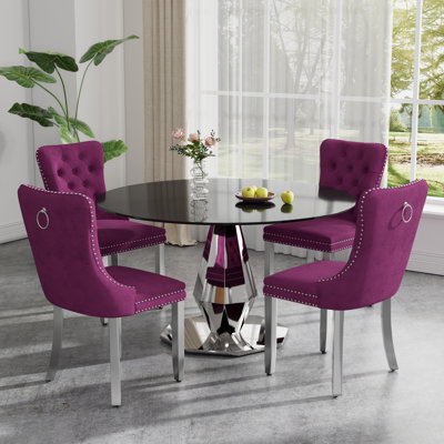 Ensemble de salle à manger rond de luxe avec chaise capitonnée