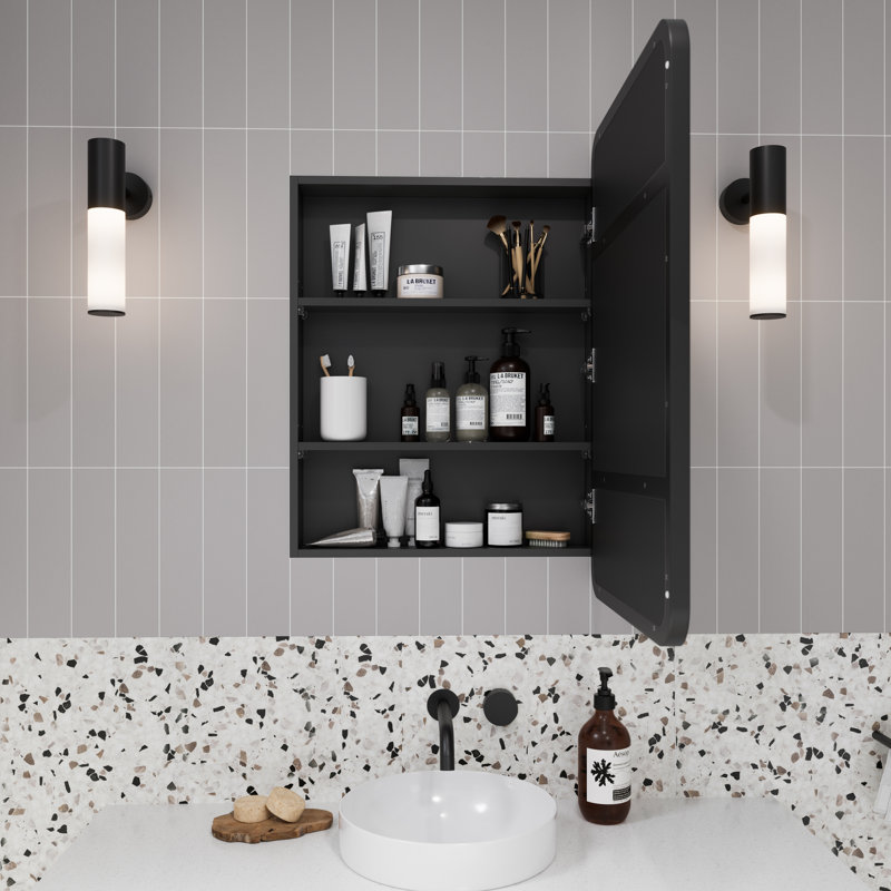 Stainless Steel Recessed Framed Single Door Medicine Cabinet with Adjustable Shelves, Black
