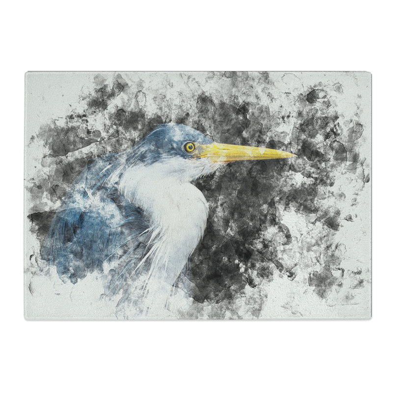 Tempered Glass Pied Heron Chopping Board, 28.5 cm x 39 cm