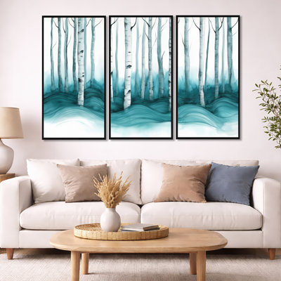 «Birch Forest Wall Art, Mystical Woods Canvas - Cristobal», ensemble d'art mural encadré sur toile 3 pièces
