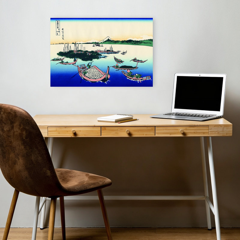 Tsukada Island In The Musashi Province Classic Traditional Abstract Coastal Landscape Wall Art Print by Katsushika Hokusai - Wrapped Canvas Print